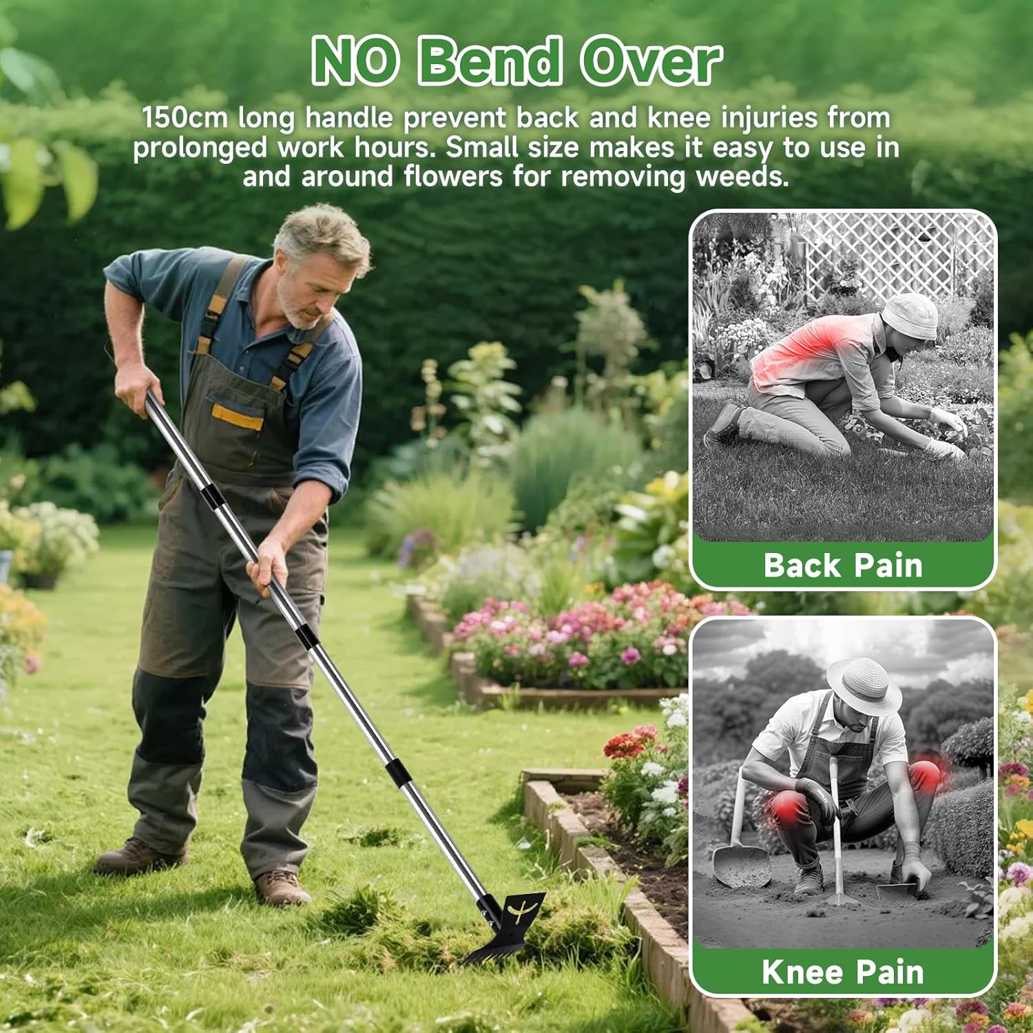 Thumbnail 3 de VFMFM Upgraded 8-Tooth Weeding Rake: 150cm Adjustable 2-in-1 Garden Tool