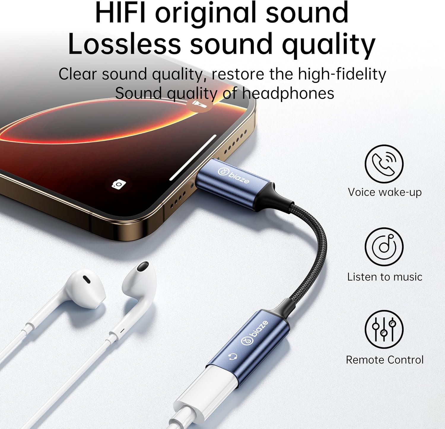 Detalle 2 de biaze USB-C to Lightning Audio Adapter: USB Type-C to Lightning Headphone Converter for Apple Devices