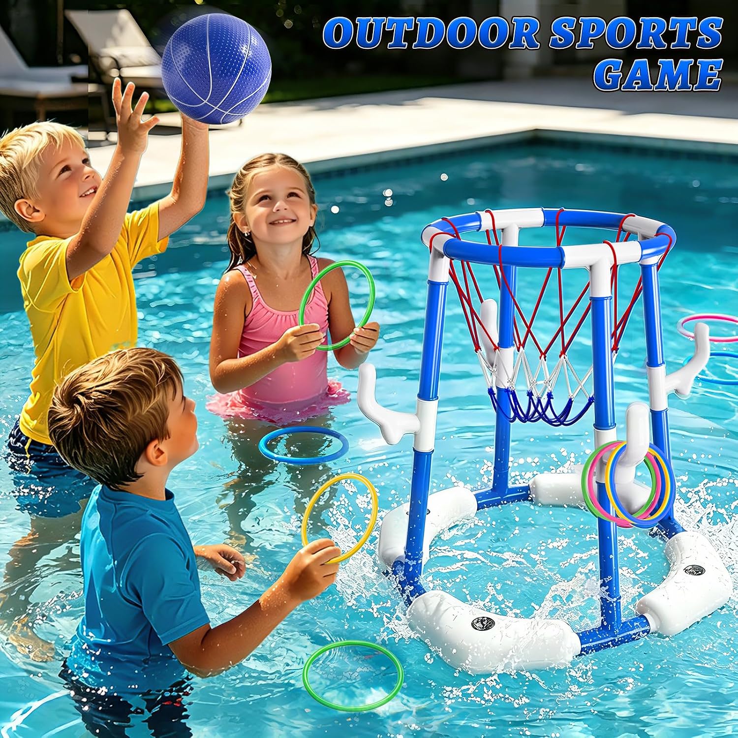 Detalle de Sitodier Pool Basketball Hoop: 4-in-1 Floating Pool Game for Kids and Families