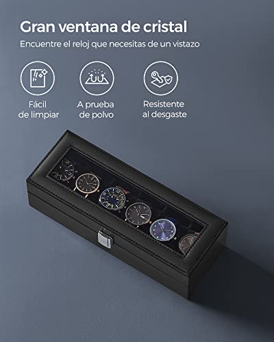 Detalle 2 de SONGMICS Caja de Relojes JWB06B01: estuche con tapa de cristal para 6 piezas