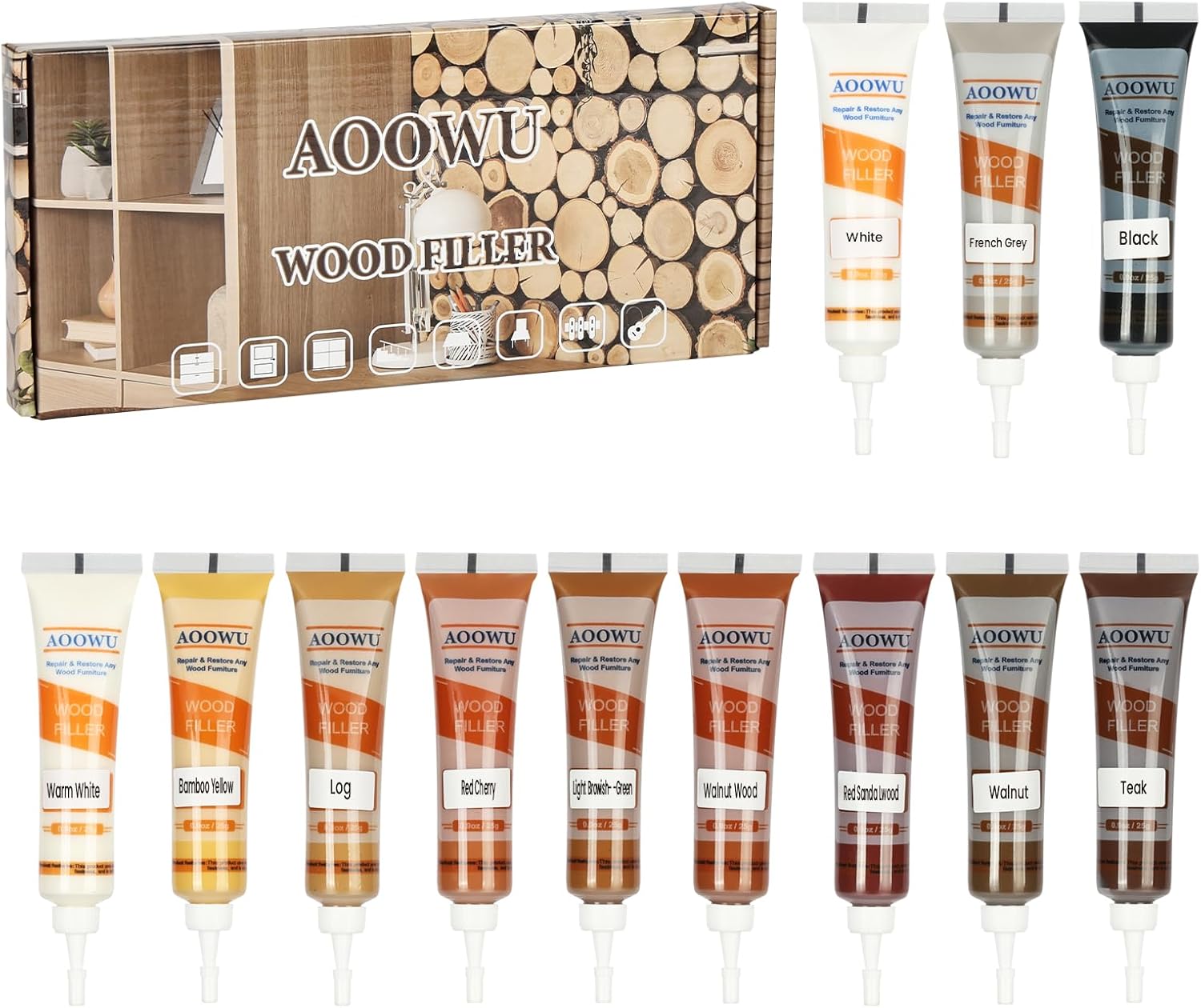 Detalle de AOOWU 4649930 Wood Repair Kit, 12 Colours for Floors and Furniture