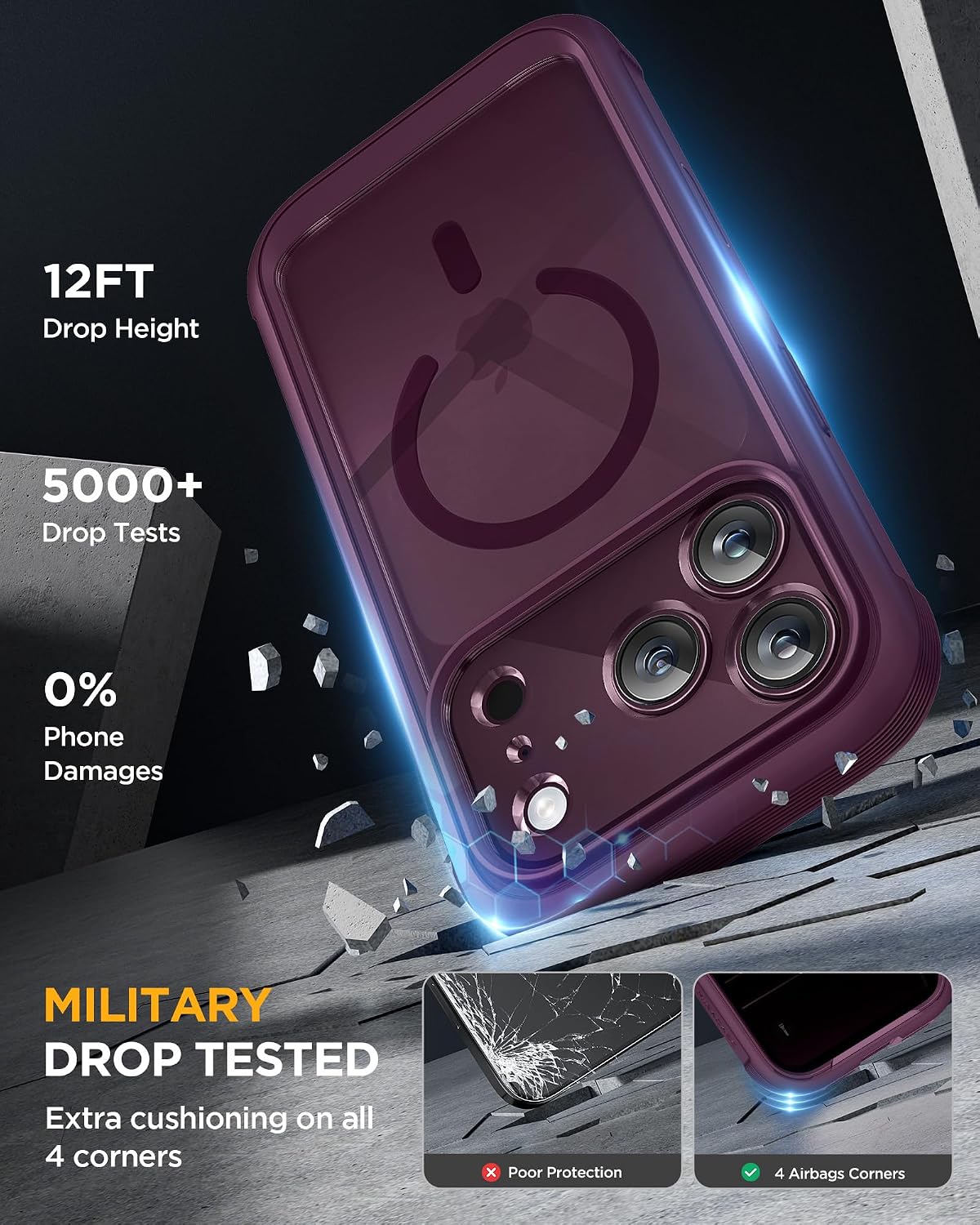 Thumbnail 5 de Miracase iPhone 18 Pro Max Case with Privacy Glass, MagSafe, Burgundy