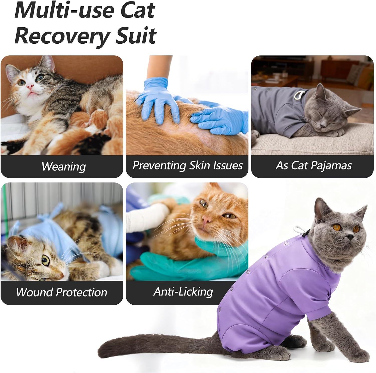 Detalle de HEYWEAN body pour chat après opération de protection à manches longues (boutons pression, réglage au cou)
