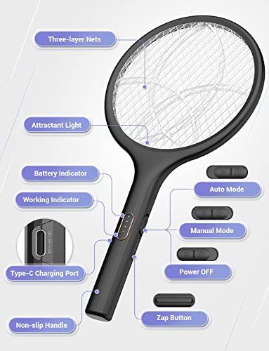Thumbnail 7 de YISSVIC Electric Fly Swatter 4000V Bug Zapper Racket Dual Mode (1, Black)