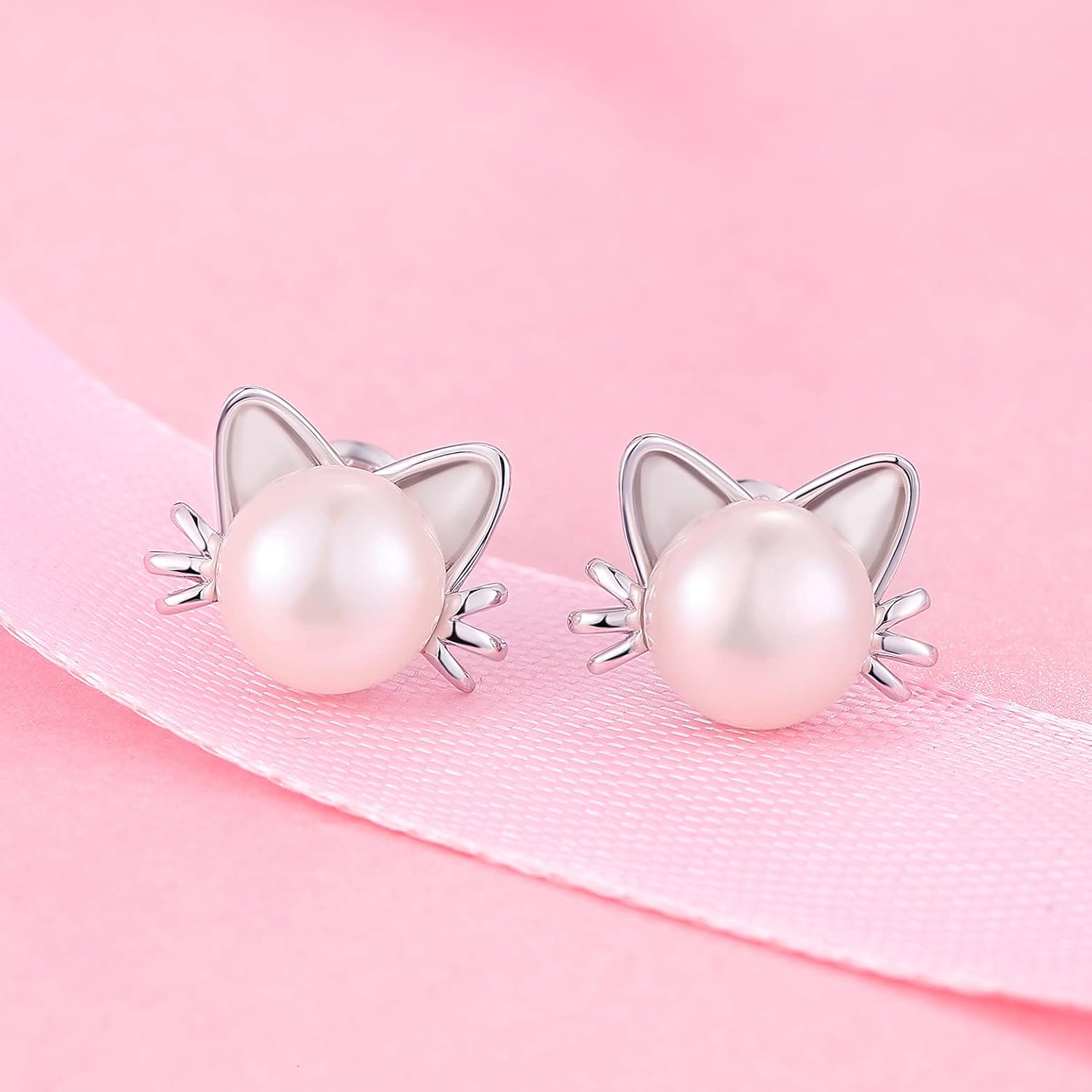 Thumbnail 3 de jiamiaoi Katzen Ohrstecker Kinder & Damen mit Süßwasserperle aus 925 Sterling-Silber