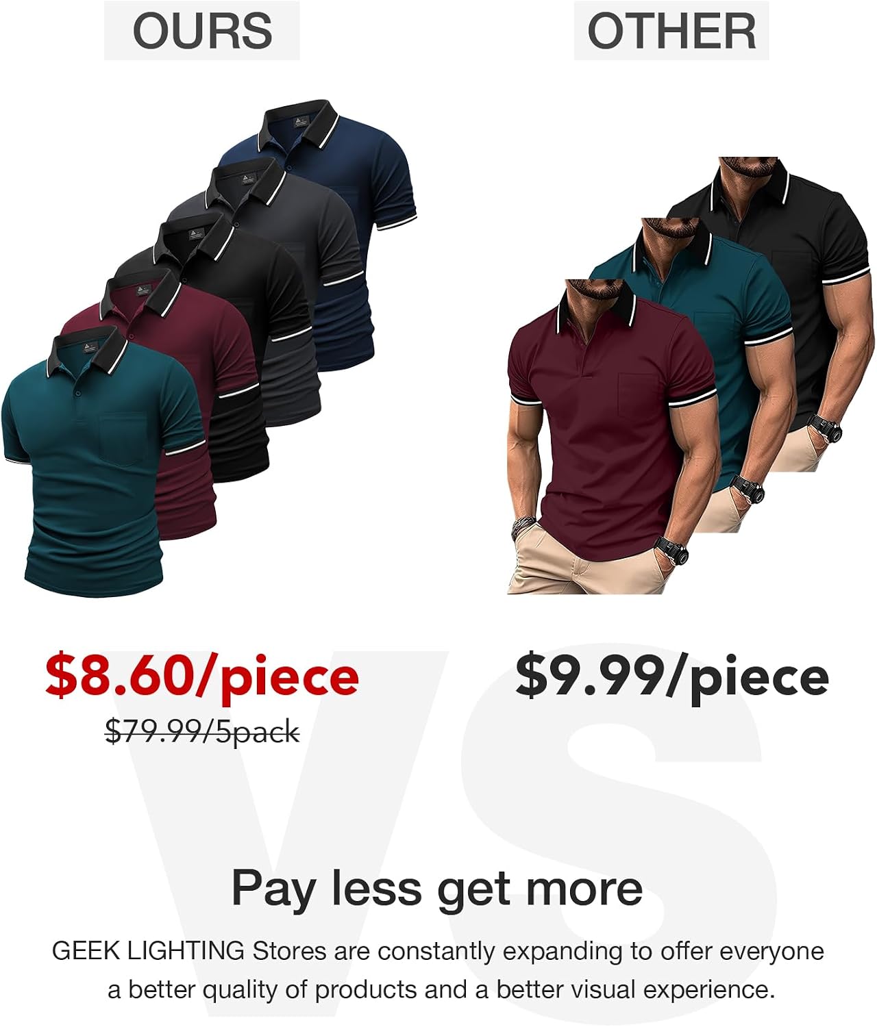 Detalle de GEEK LIGHTING Men's Polo Shirts with Pocket 5 Pack