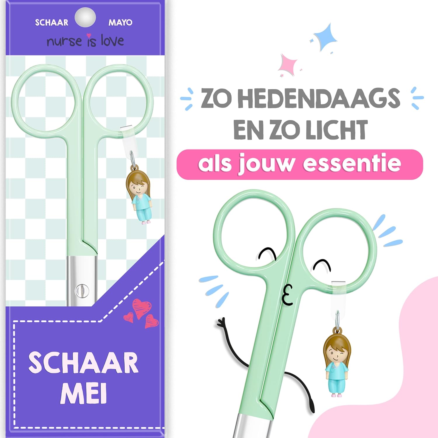 Detalle de Nurse is Love NIL-SC-STRAIGHT-55-GREEN – nożyczki Mayo, zielone, zaokrąglona końcówka