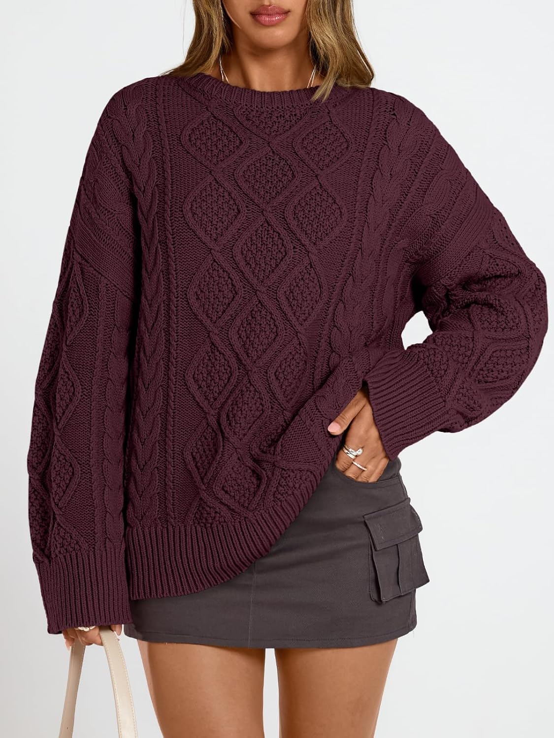 Detalle 2 de Trendy Queen TRDOSSE1008 Oversized Cable-Knit Sweater, Cotton-Acrylic Blend