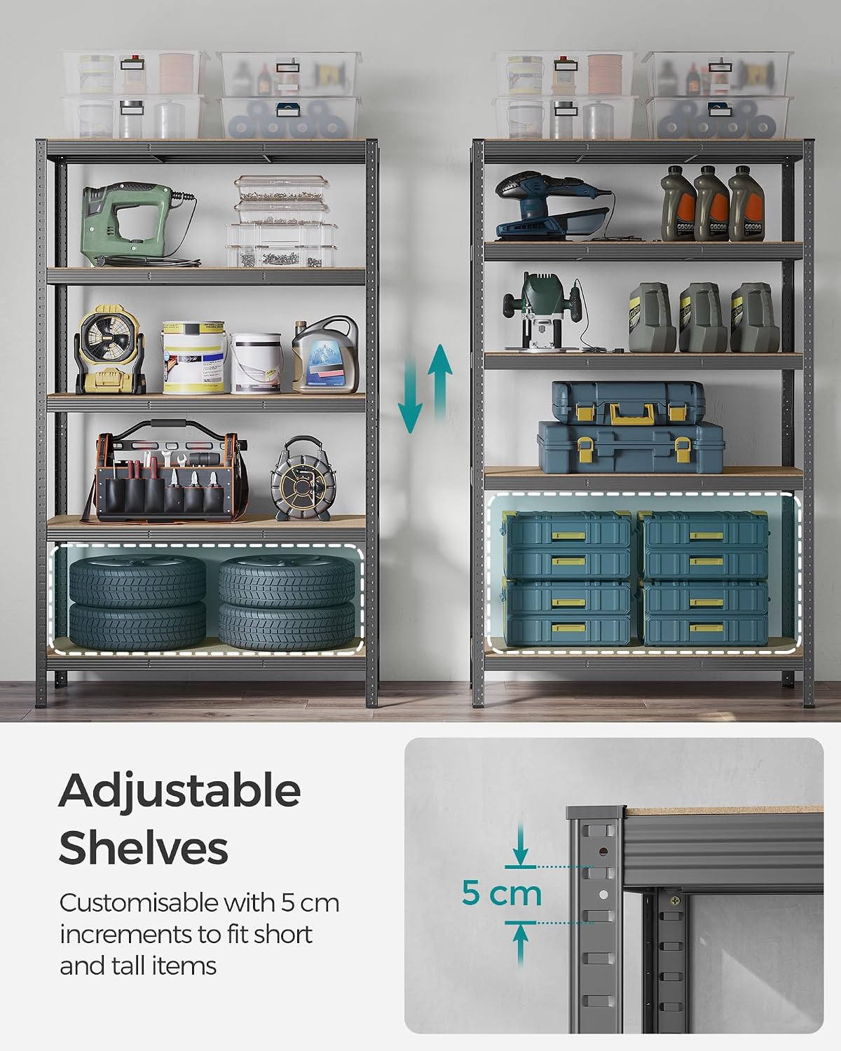 Detalle de SONGMICS GLR060G01 5-Tier Shelving Unit, 750 kg, 60 x 120 x 200 cm