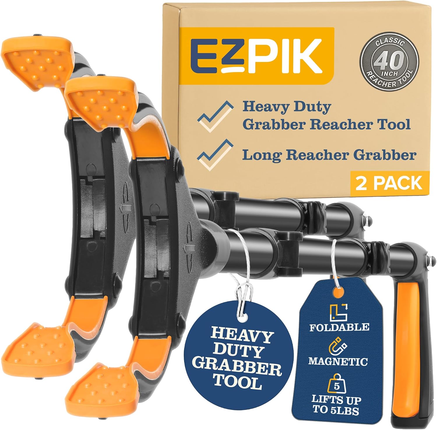 Detalle de EZPIK Classic EZ401-B 40-Inch Folding Grabber Reacher, 360° Head, Dual Magnets, 2-Pack