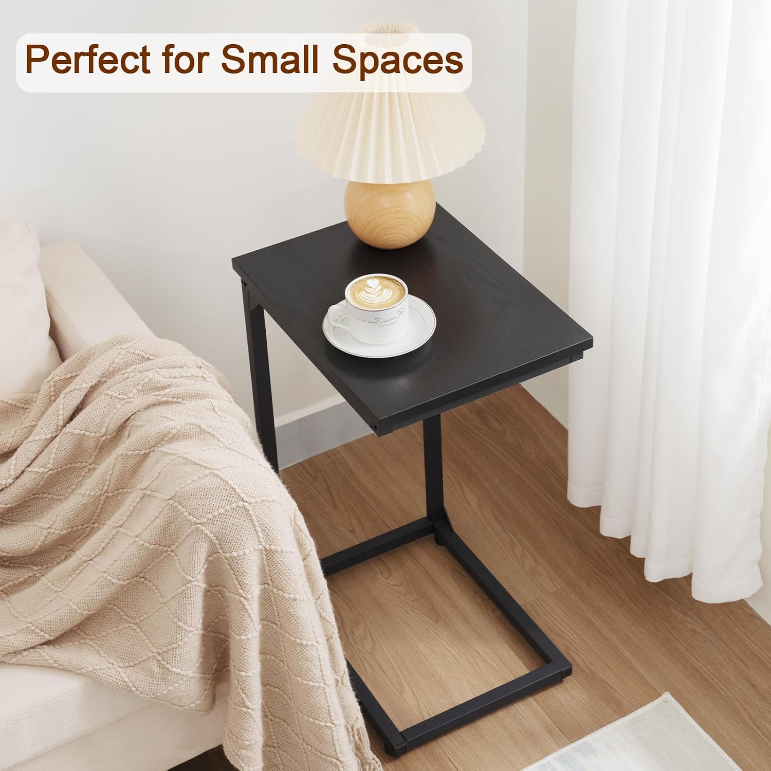 Detalle de AMHANCIBLE EHET02CBK C-Shaped Side Tables, Set of 2, Black Metal Frame