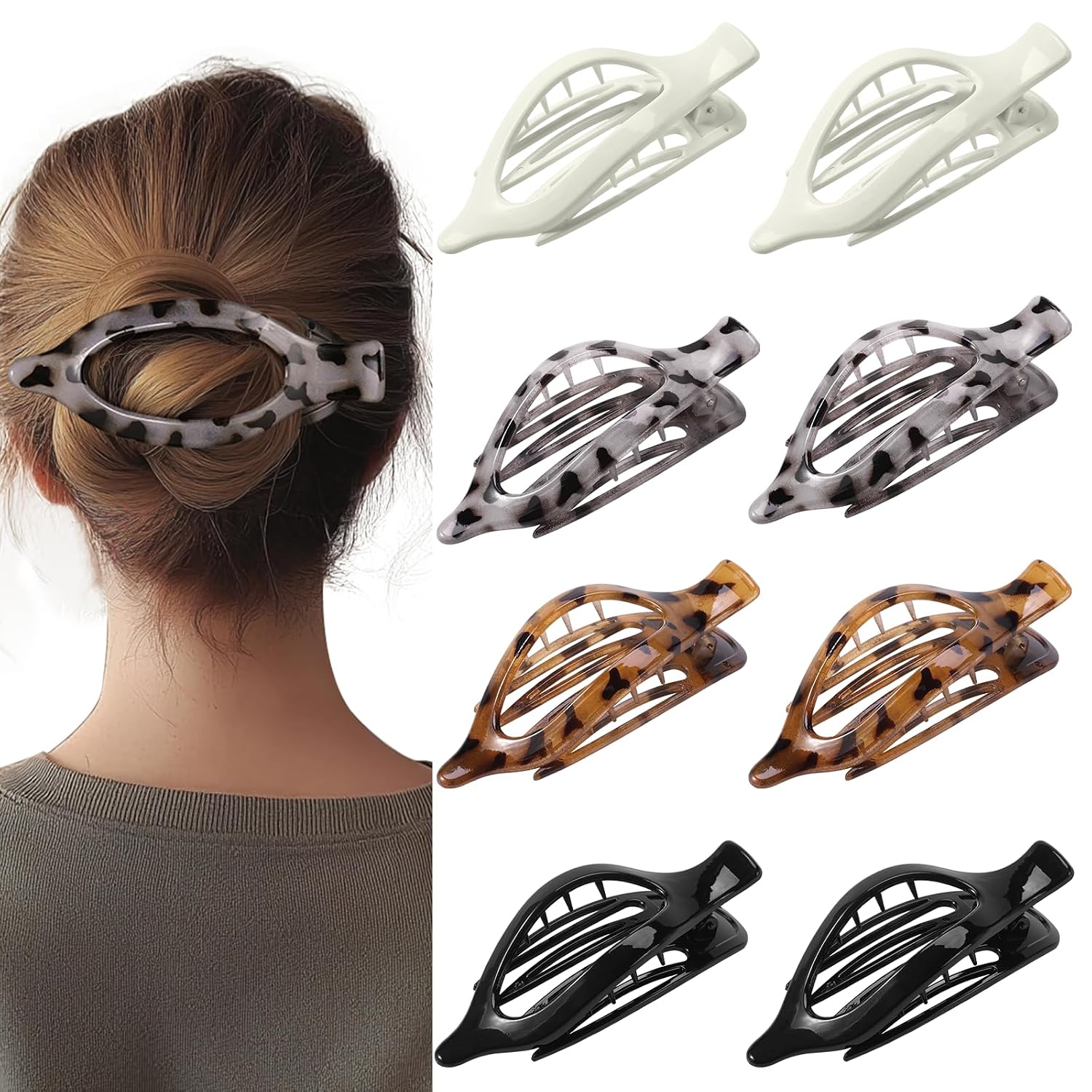 Detalle de Flat Tortoiseshell Hair Clips, 8-Pack