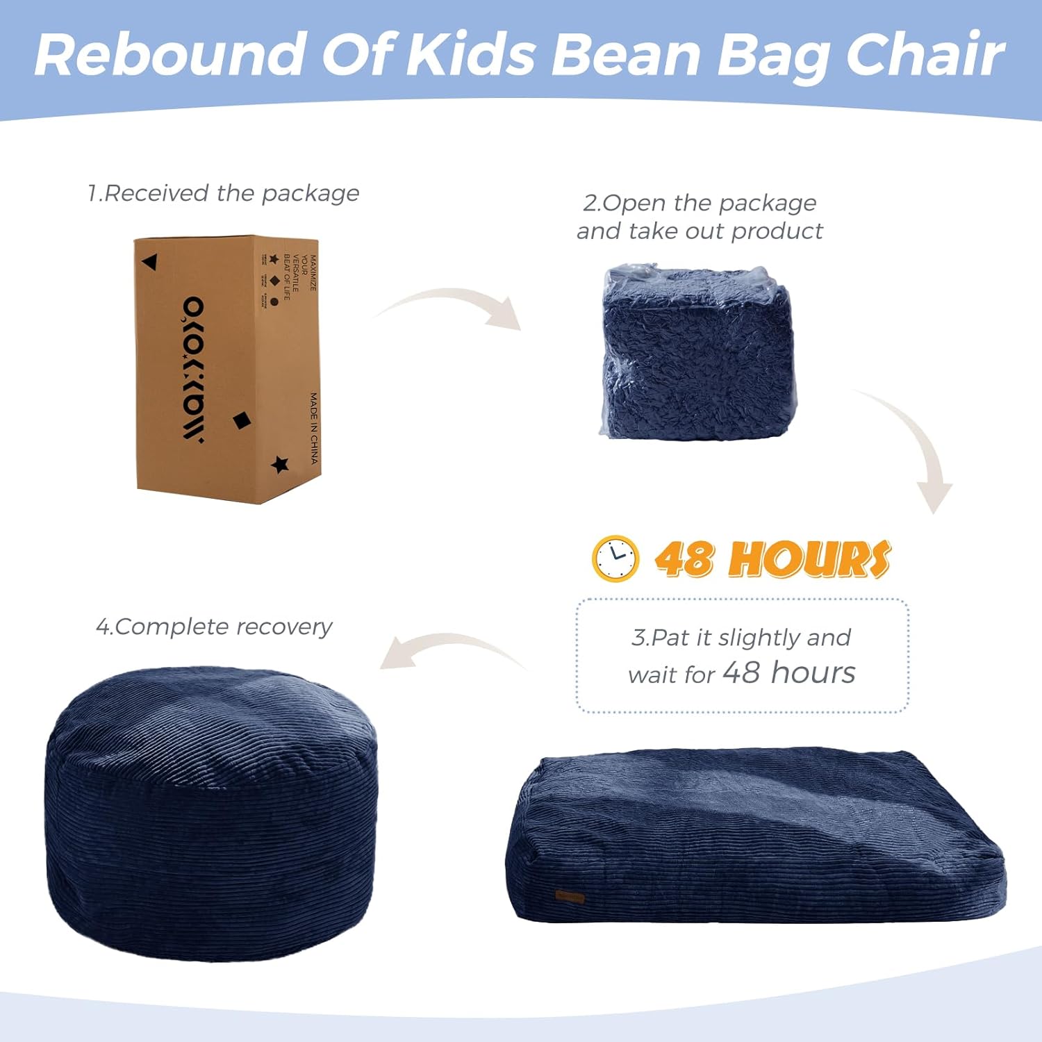 Detalle 2 de MAXYOYO K06-Series Convertible Kids’ Bean Bag Chair, Navy, Foam-Filled