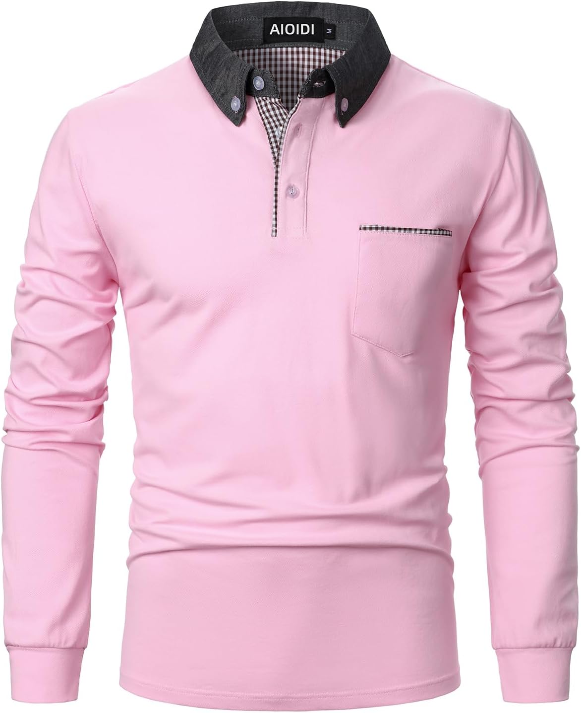 Thumbnail 6 de AIOIDI Herren Baumwolle Hemdkragen Plaid Poloshirt Langarm – Basic Tennis Polohemd