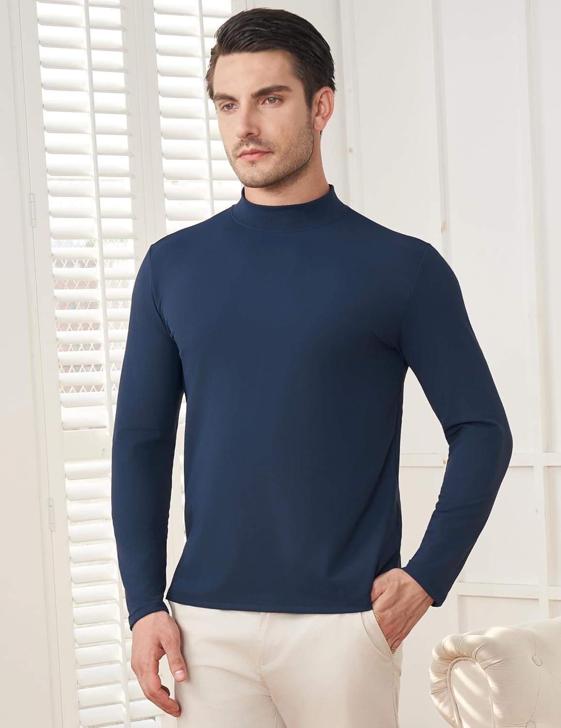 Thumbnail 1 de MLANM Men's Turtleneck Jumper: Lightweight Roll Neck Base Layer Top