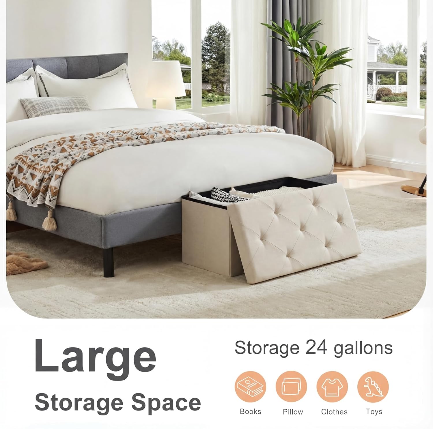 Detalle de Sweetcrispy Storage Ottoman Bench, 43-Inch
