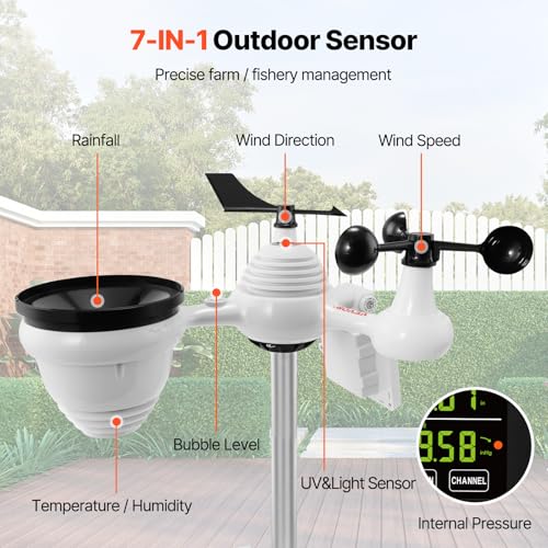 Detalle de VEVOR Station Météo Wifi 7 en 1 – Station météo sans fil solaire avec grand écran 7,5 po