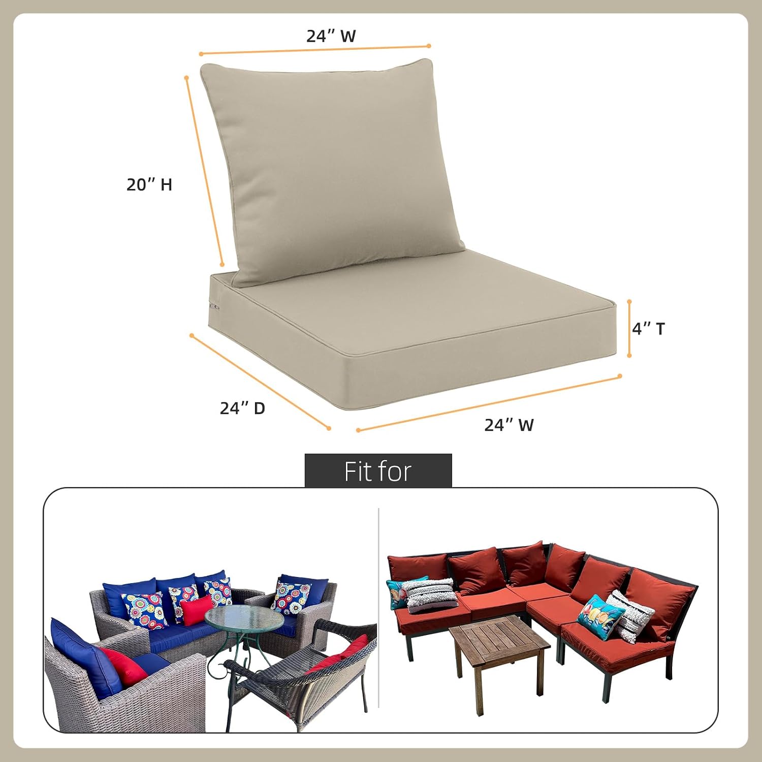 Detalle 2 de Favoyard FYA41ZD005MS24 Outdoor Cushion Set, 24-Inch Beige, Water-Resistant