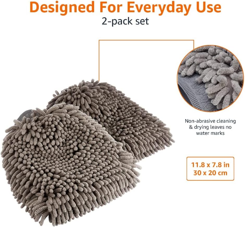 Detalle de Amazon Basics Deluxe Microfiber Car Wash Drying Mitts (2 Pack) – Grey, 30 cm x 20 cm