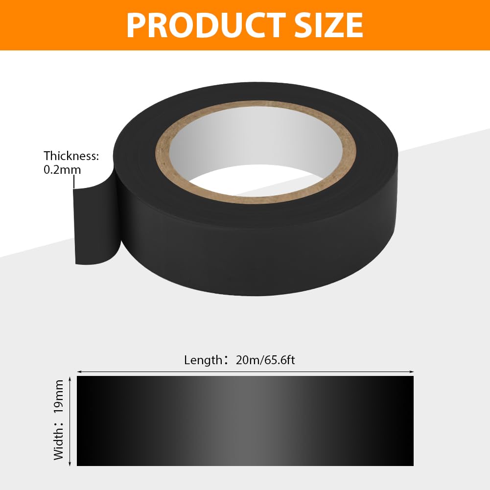 Detalle de OFFCUP Electrical Insulation Tape, 6 Black PVC Rolls, 19mm x 20m