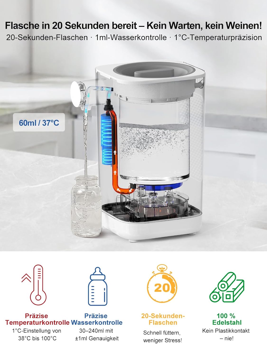 Thumbnail 1 de KOSTTE Flaschenzubereiter für Babys (1,5 l) – intelligenter Flaschenwärmer für schnelle Zubereitung
