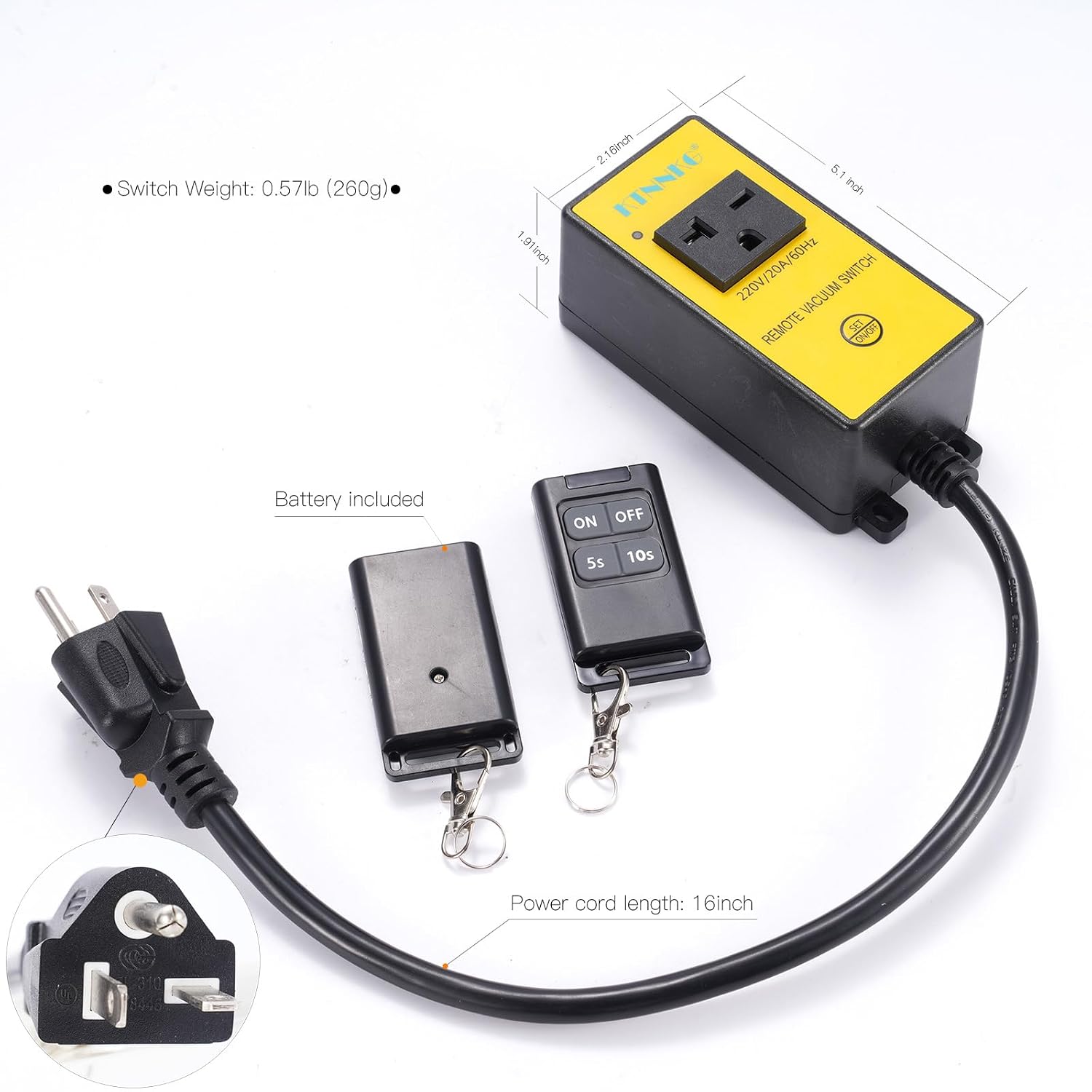 Thumbnail 4 de KTNNKG NEWKT-V201 Automatic Remote Vacuum Switch, 220V, 20A, 5s/10s Delay