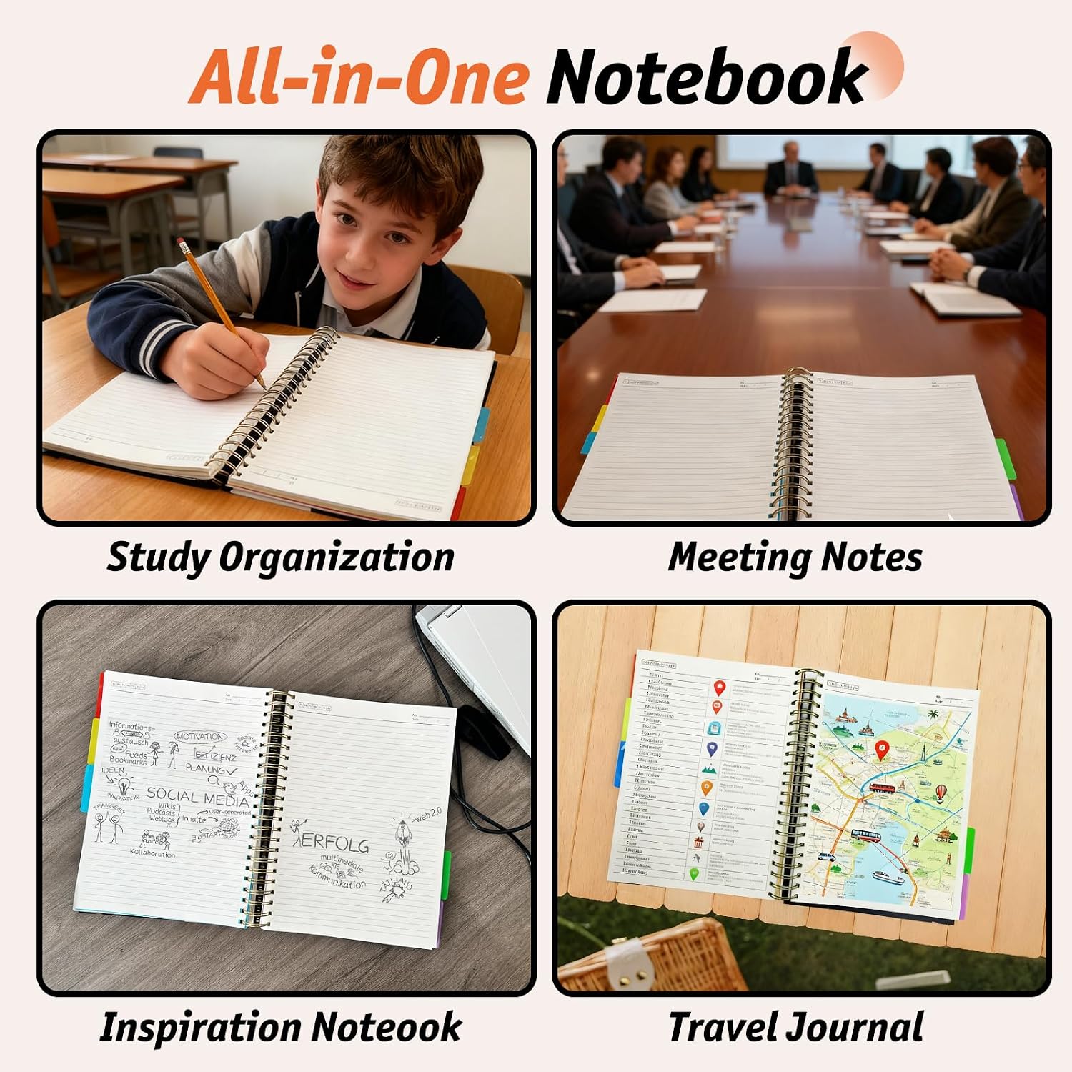 Detalle de ReePlan 360 Pages A4 Spiral Notebook with 5 Subject Dividers