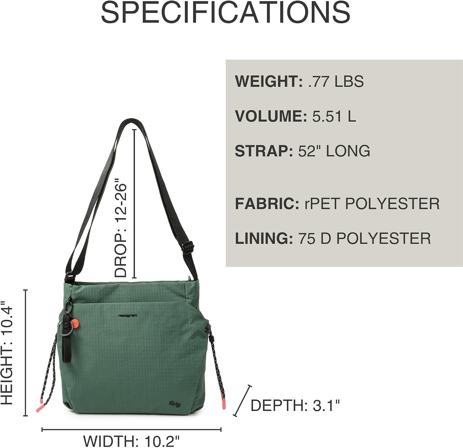 Detalle de Hedgren MAKOTO Damen Square Crossover – String Collection Umhängetasche (Duck Green) 5,5 l