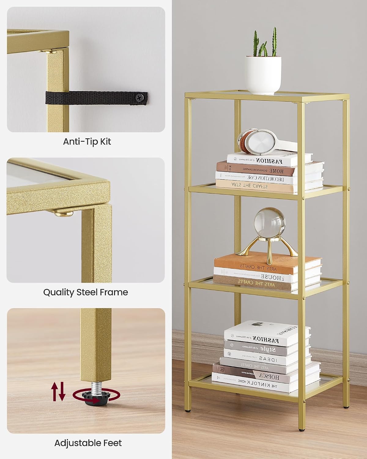 Thumbnail 6 de VASAGLE BARIS Collection LGT28G 4-Tier Glass Shelf, Matte Black Frame