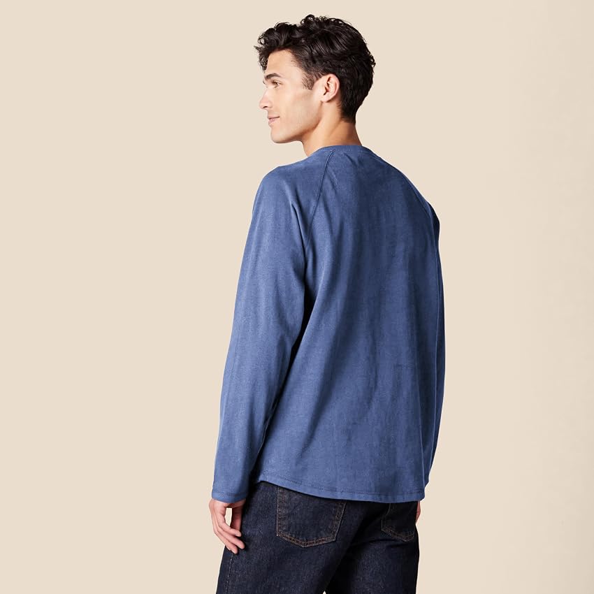 Detalle de Amazon Essentials Camiseta Henley manga larga L azul mezcla