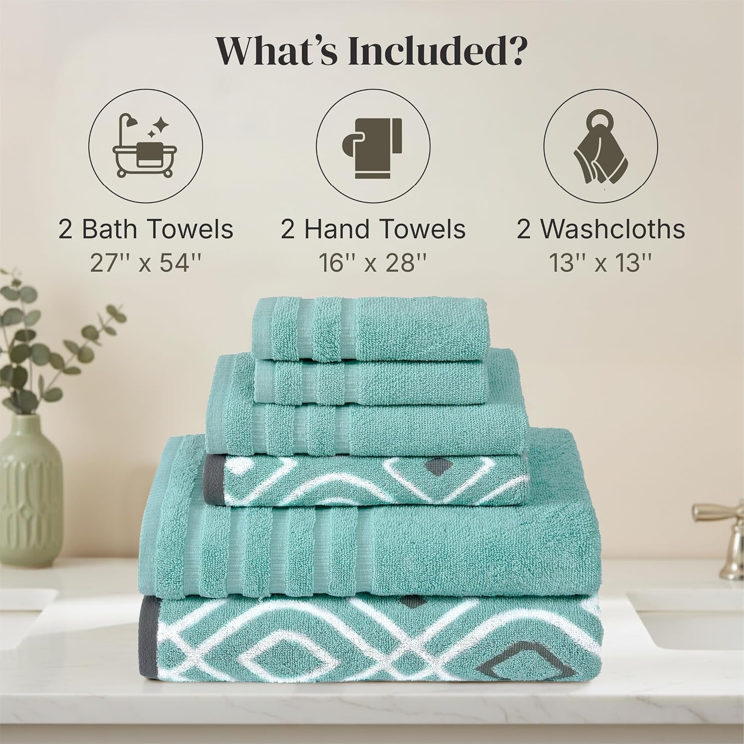 Thumbnail 2 de Modern Threads Classic Diamond 6-Piece Towel Set in Aqua