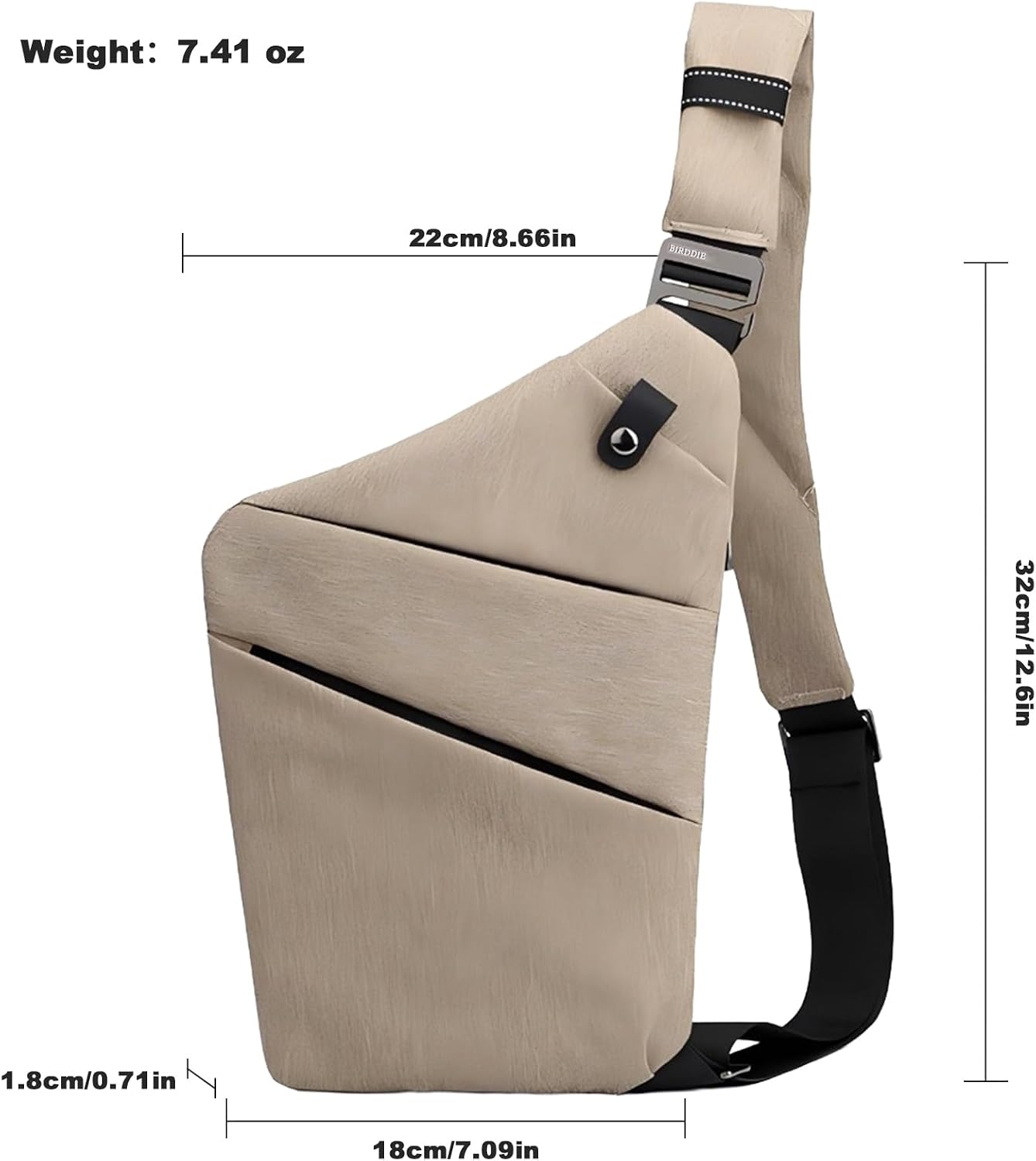Detalle de BIRDDIE Anti Theft Travel Bag: One Shoulder, Large Capacity Cross-Body Sling