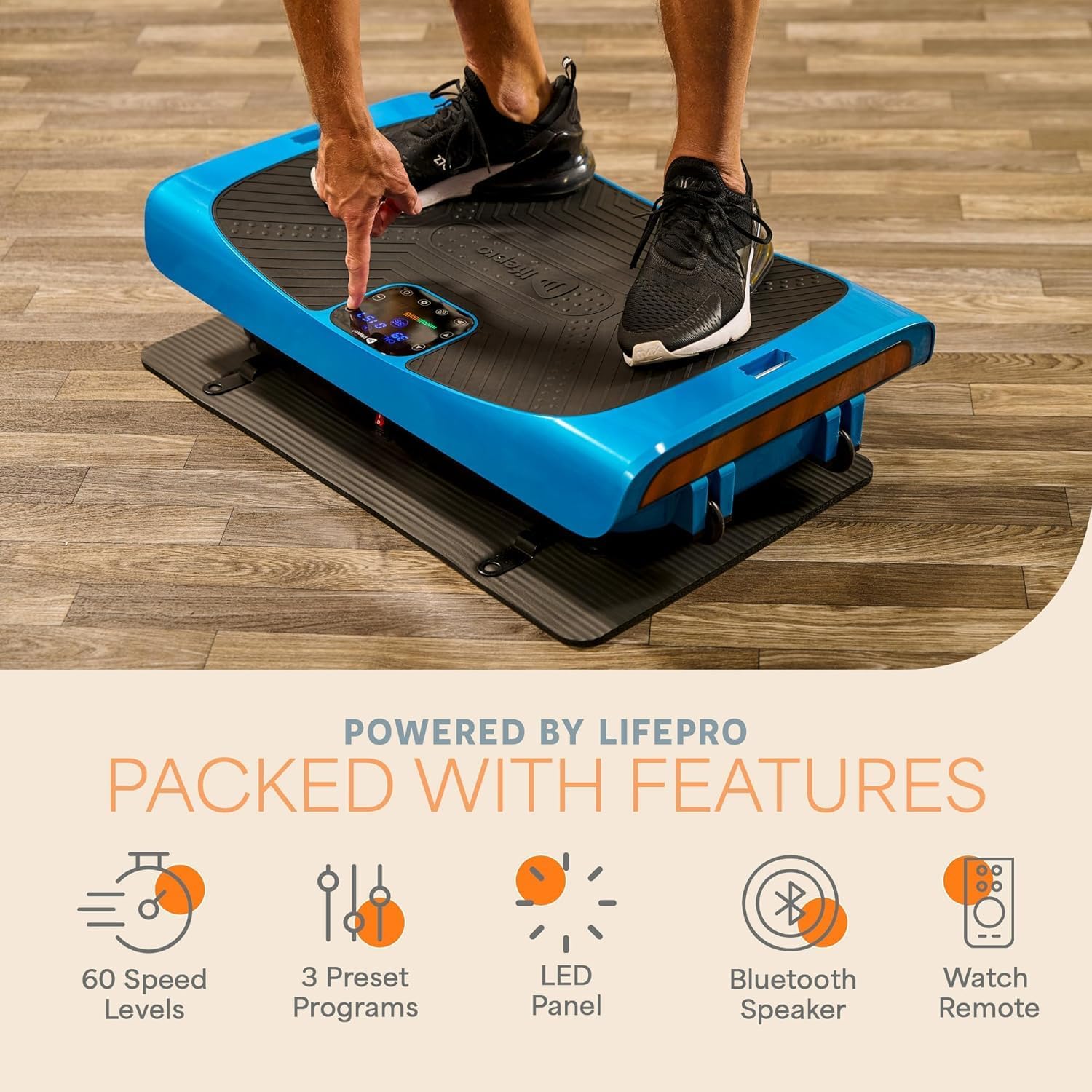 Detalle de Lifepro Rumblex Pro LP-RMXPRO-BLU 4D Curved Vibration Plate with Bluetooth