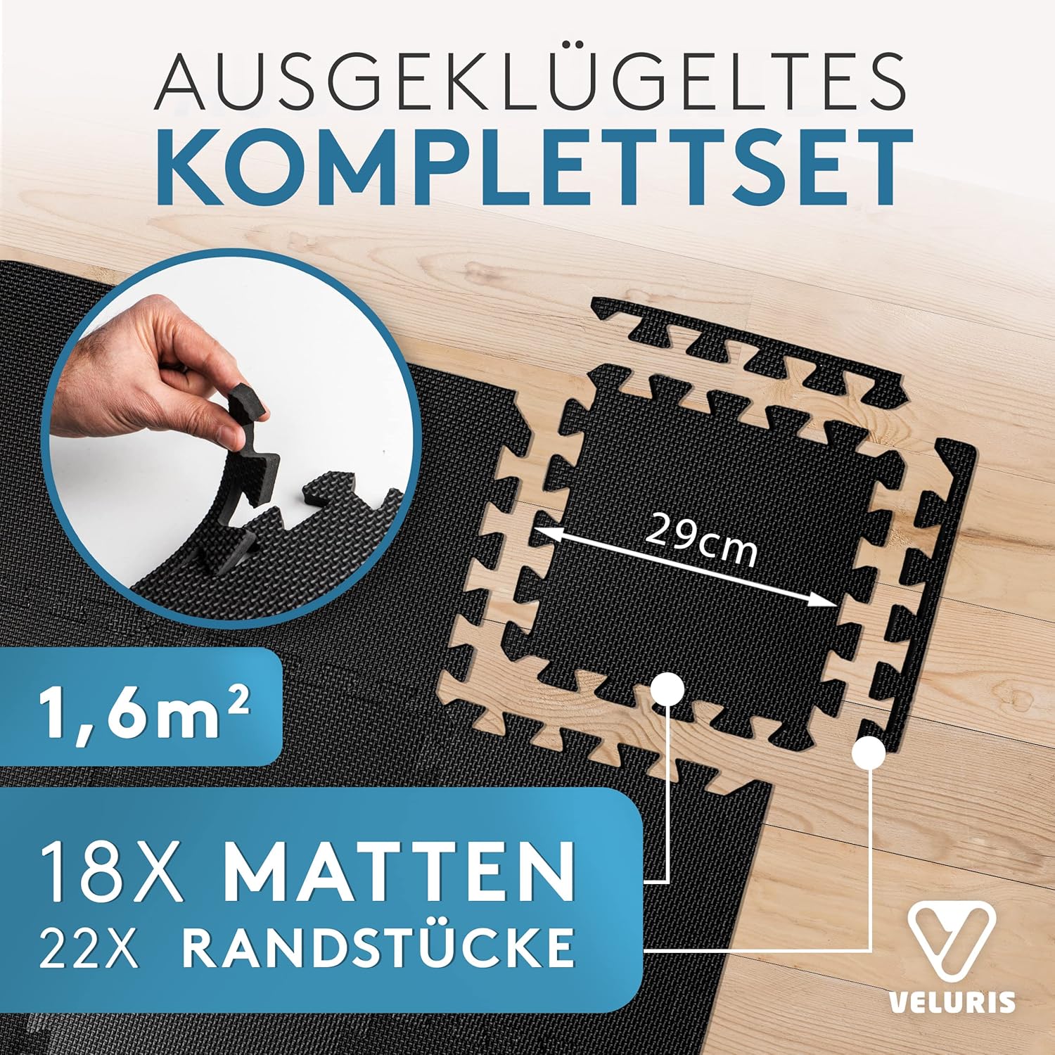 Thumbnail 2 de Veluris Tapis de Protection de Sol 31x31 cm – 18 tapis épais et antidérapants pour salle de sport