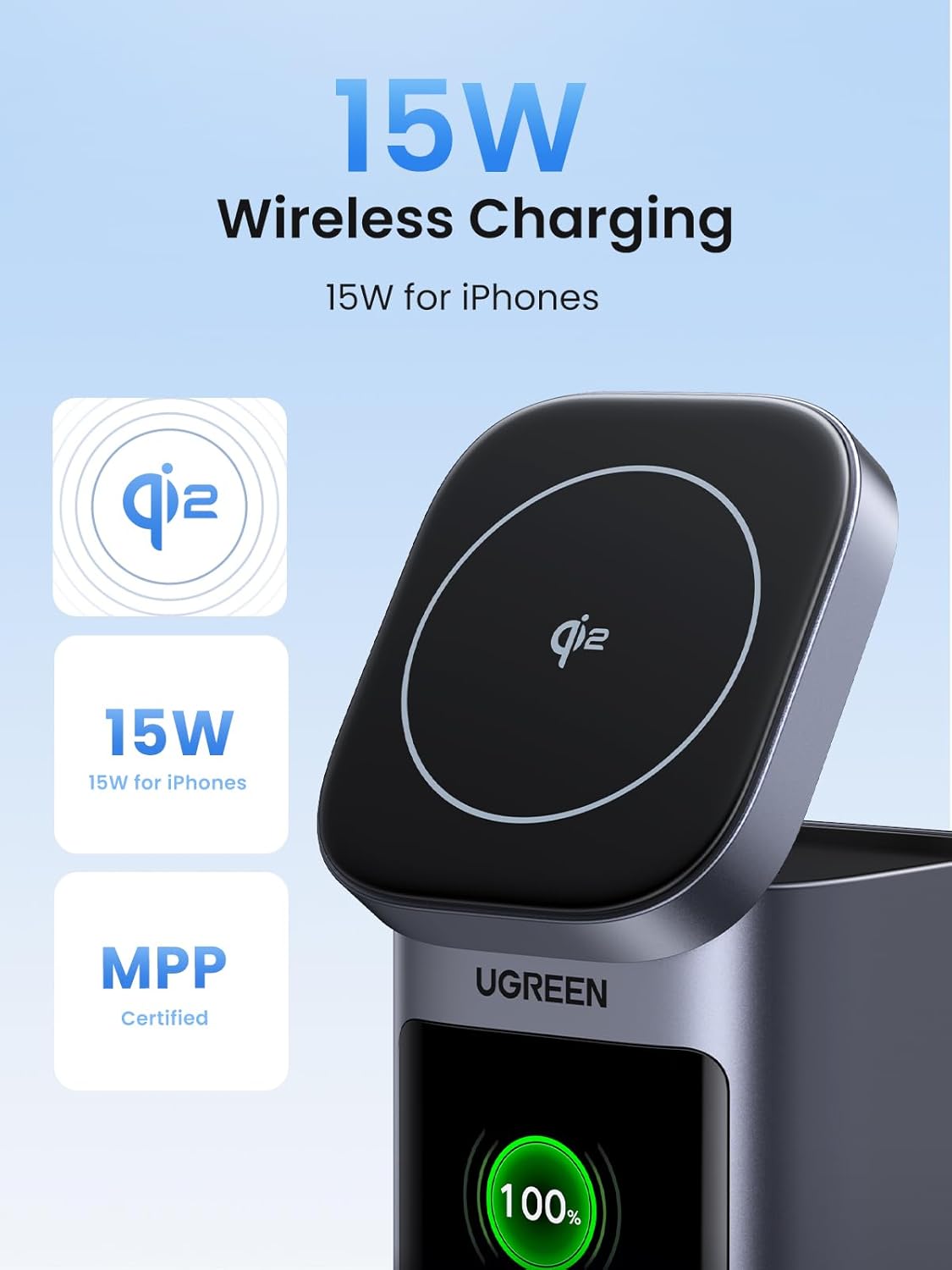 Detalle de UGREEN Nexode Power Bank 20000mAh 145W (Qi2 Certified) with TFT display and 4-way output