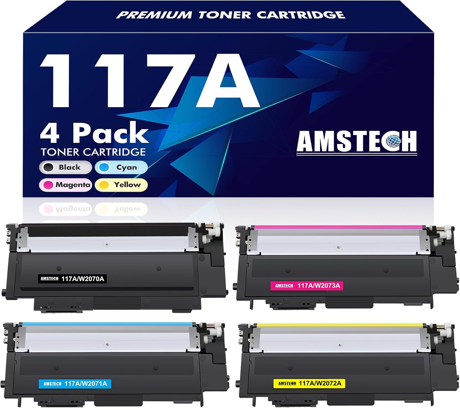 Detalle de Amstech 117A MFP Toner Set 4PK kompatibel für HP 117A – Schwarz + Farben (W2070A/W2071A/W2072A/W2073A)