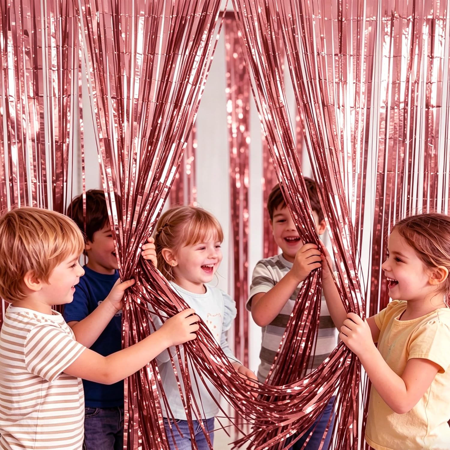 Thumbnail 5 de AiTodos FR-YSL-001 Metallic Fringe Curtains, Rose Gold, Reusable 3-Pack