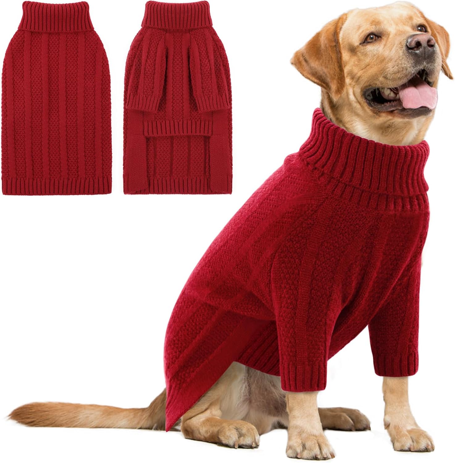 Detalle de Queenmore Christmas Dog Jumper (Red, XL) – ultra-soft knitted pet sweater for warmth and easy toilet access