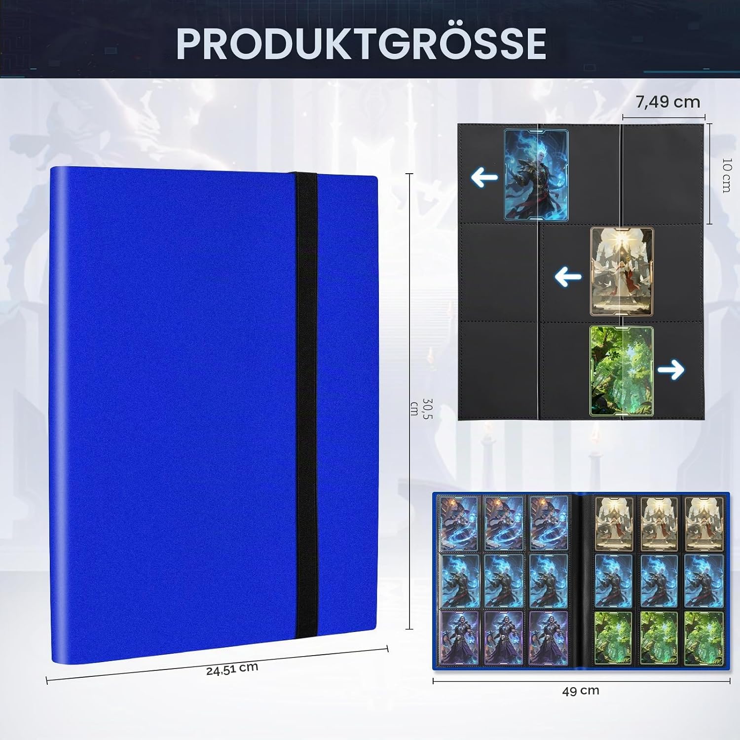Detalle de 9 Taschen Kartenbinder für Trading Cards – großer Kartenordner mit 360 Kartenkapazität (Marineblau)