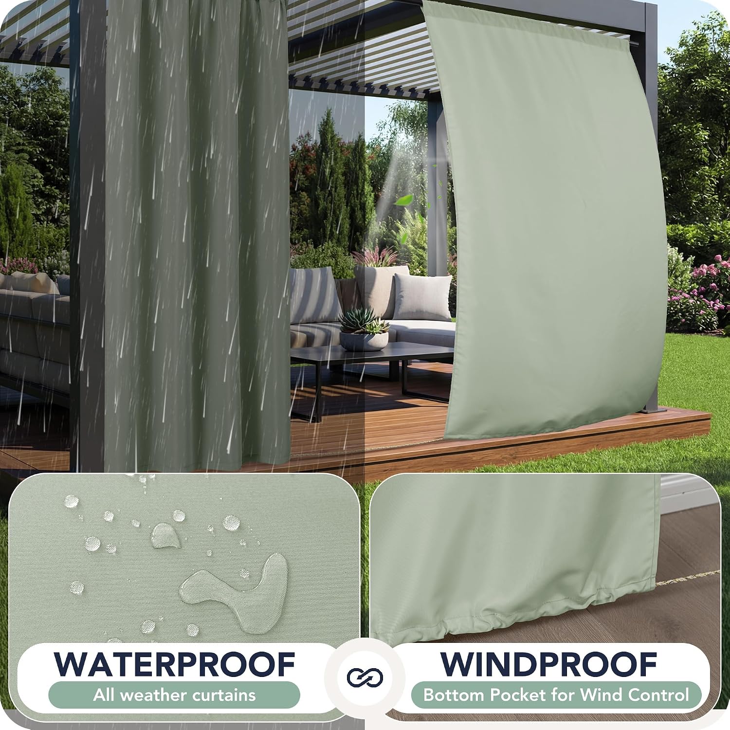 Detalle de RichSets Outdoor Curtains 54 x 95 Inch