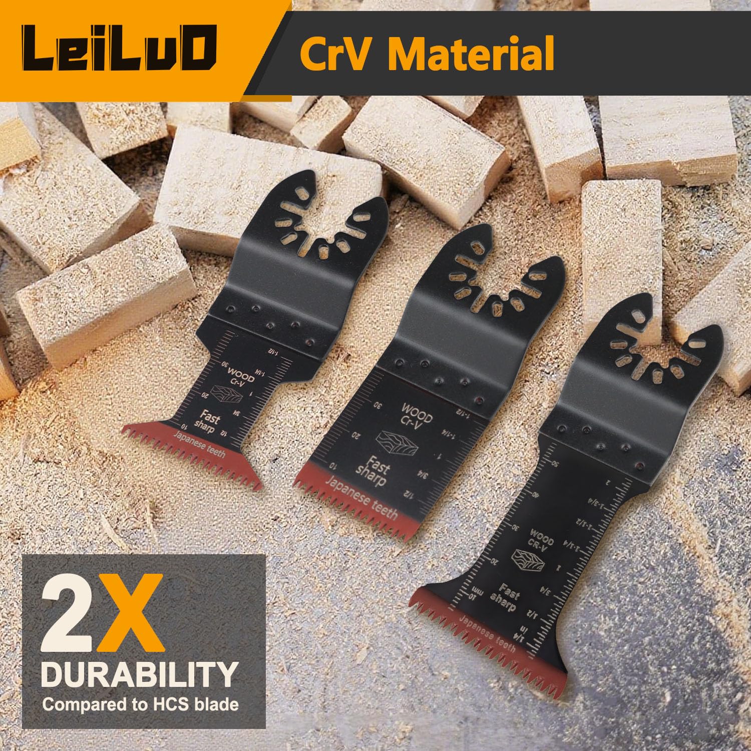 Detalle de LEILUO 70mm Japanese Teeth Multitool Blades — 15-Piece CRV Wood Cutting Set