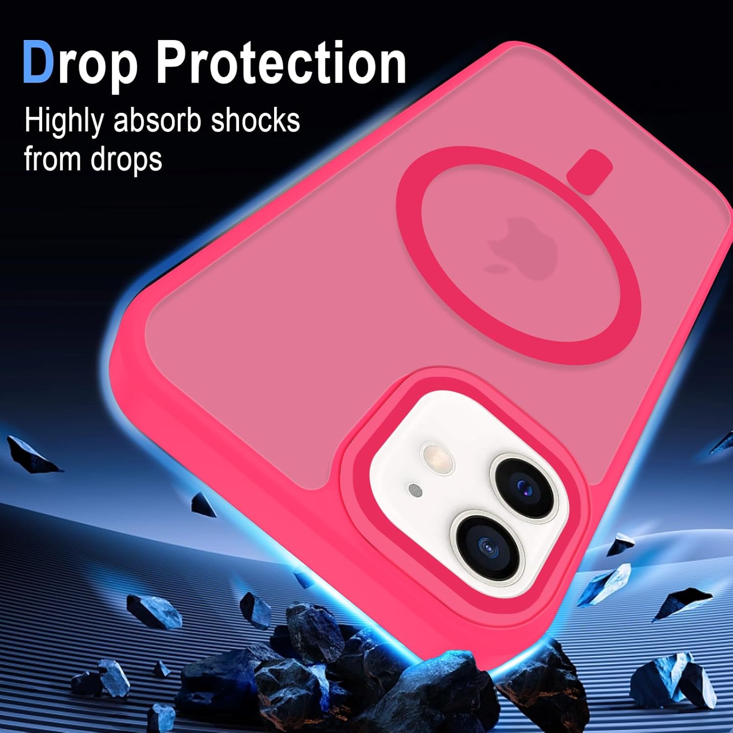 Detalle 2 de XTCASE Coque magnétique pour iPhone 12/12 Pro — dos translucide rose rouge, protection renforcée et compatibilité MagSafe