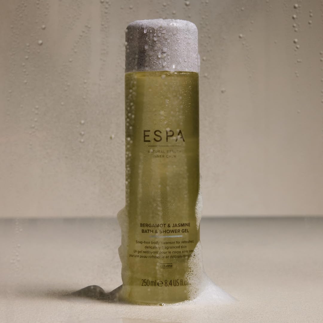 Detalle de ESPA Bergamot & Jasmine bad- och duschgel, 250 ml, tvålfri med kokos
