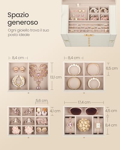 Detalle 2 de Songmics Scatola Portagioie a 5 livelli con Specchio e Serratura – JBC153WD03