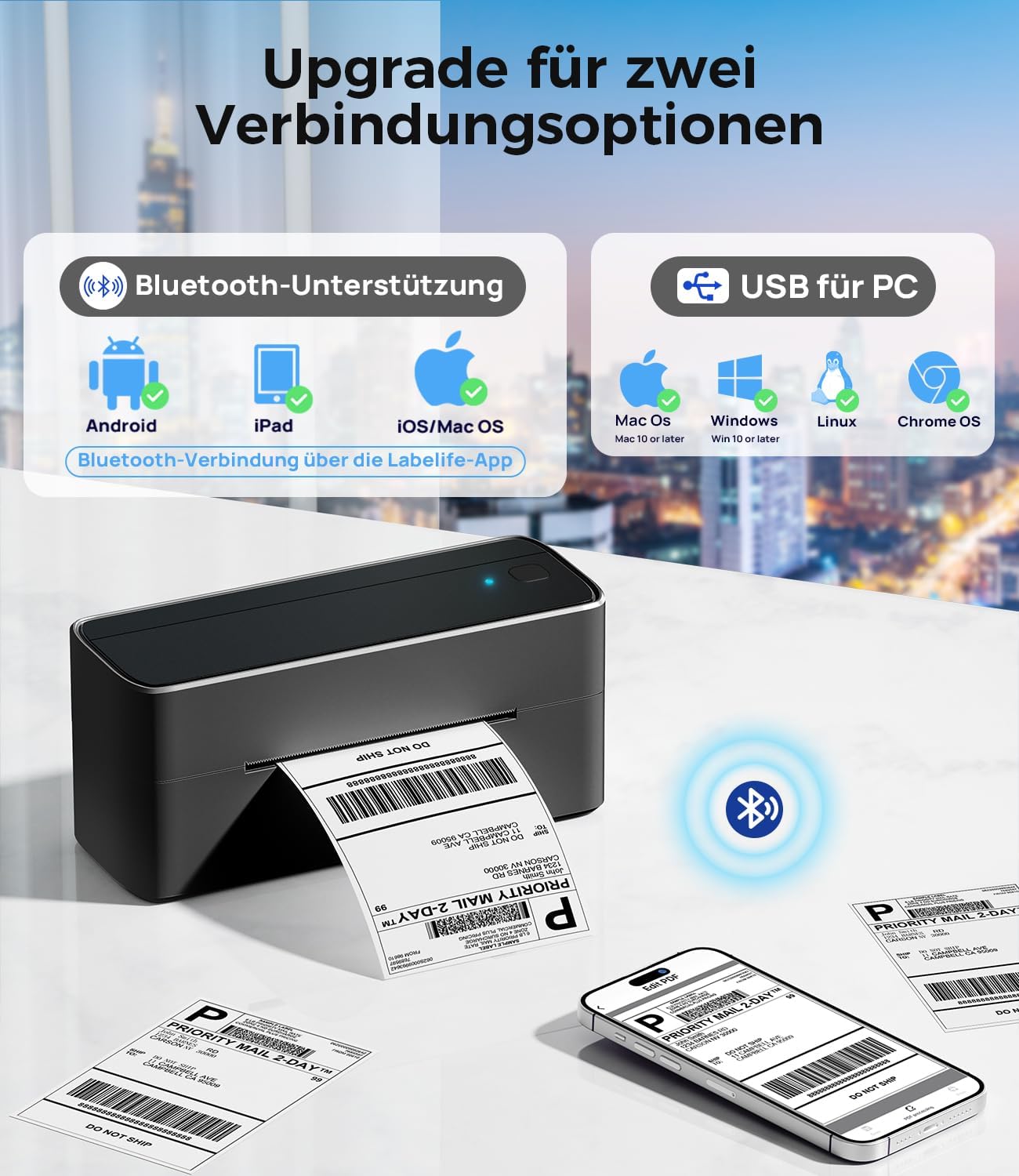 Detalle 2 de Phomemo PM241BT: Bluetooth-DHL Etikettendrucker – 4x6 Zoll Thermodrucker für Versandetiketten und Barcodes