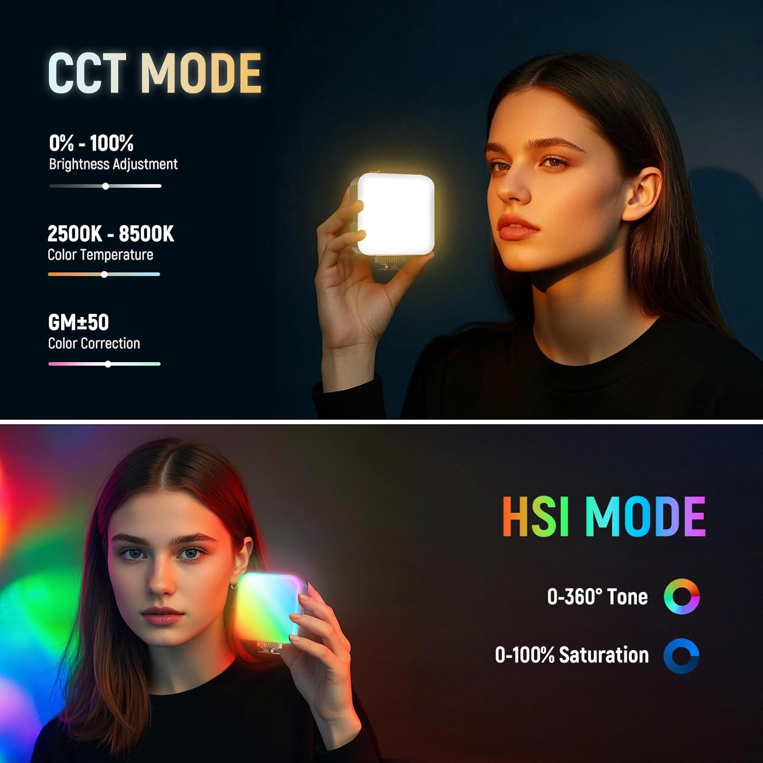 Thumbnail 2 de NEEWER Lampe vidéo magnétique RVB RGB62 compacte (contrôle via application, trépied de bureau, CRI97+)