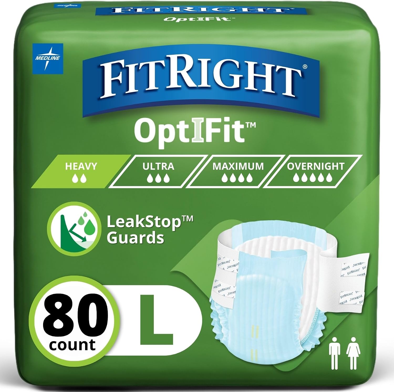 Detalle de FitRight Adult Diapers Extra+ Heavy Absorbency, Large, 80 Count