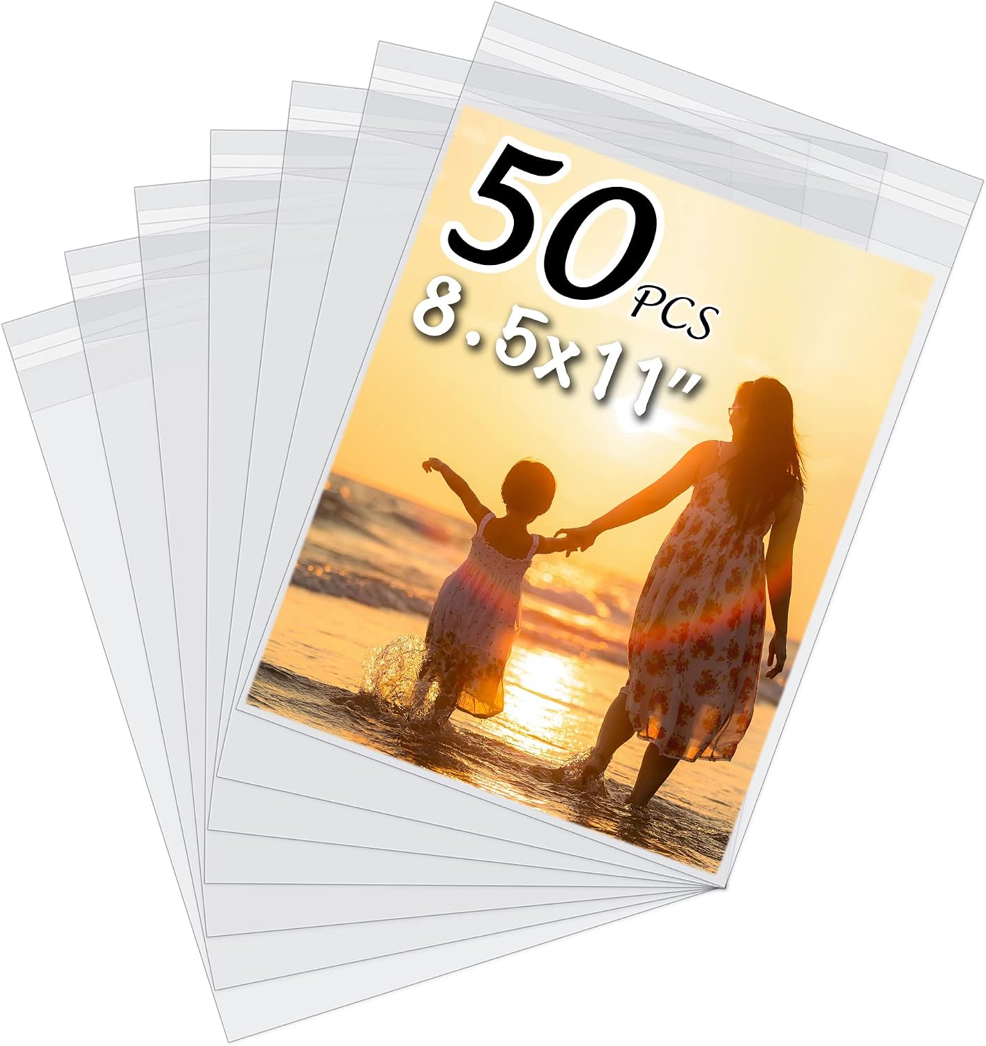 Detalle de Somime 50-Pack Acid-Free Art Print Sleeves, 9" x 11 3/7" Clear Bags