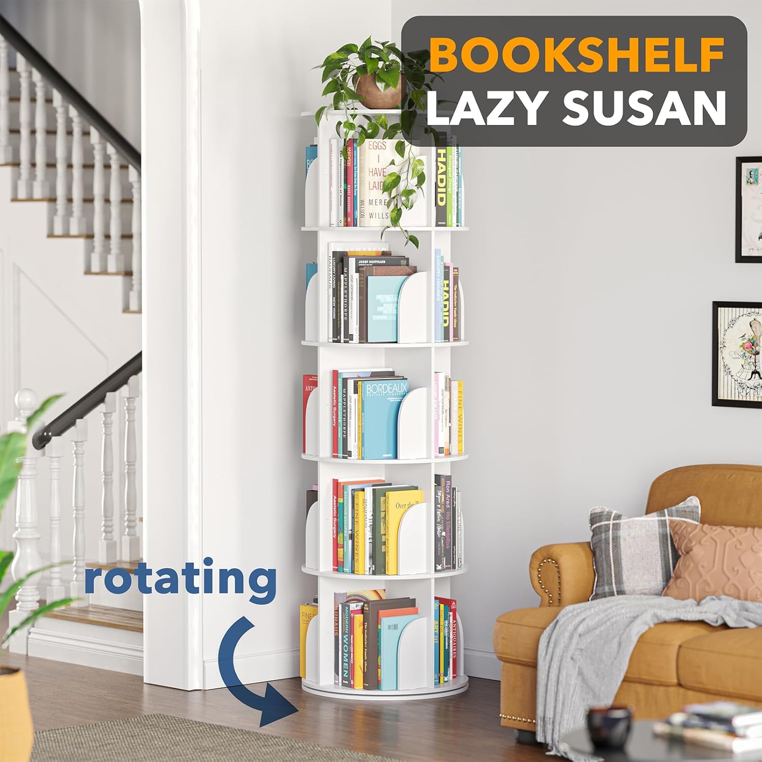 Detalle 2 de SpaceAid 5 Tier Rotating Bookshelf Tower 62.2H