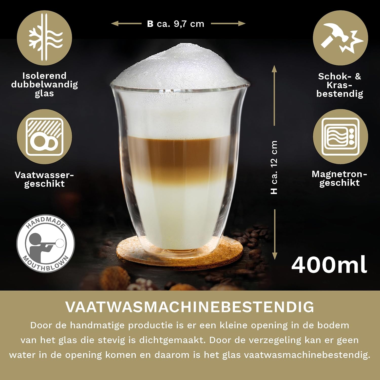 Detalle de Creano 449 dubbelwandige glazen van 400 ml, set van 6